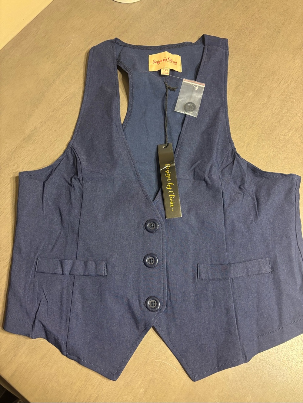 NWT Navy Button Front Vest 1XL